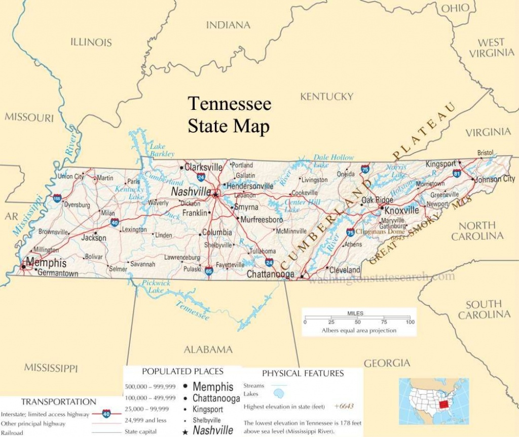 Tennessee Pictures | Tennessee State Map - A Large Detailed Map Of - State Map Of Tennessee Printable