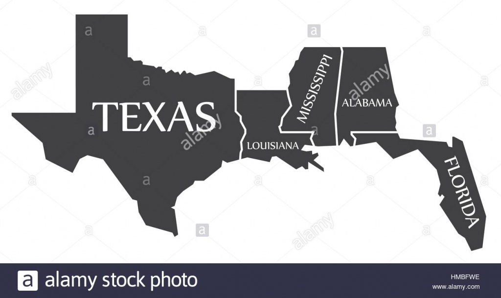 Texas - Louisiana - Mississippi - Alabama - Florida Map Labelled - Florida Louisiana Map