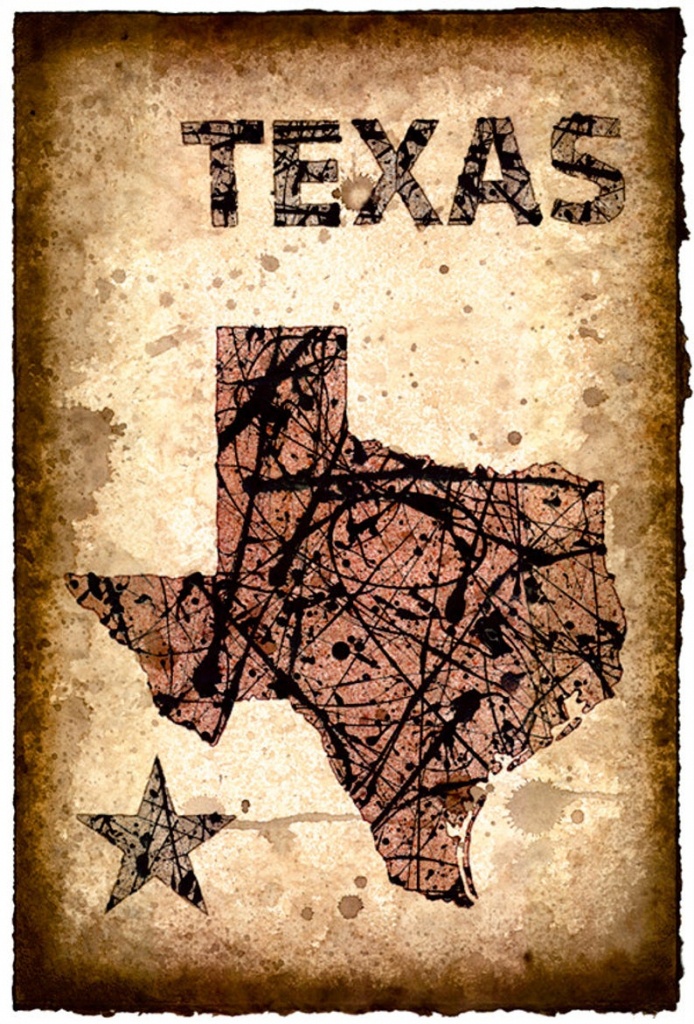 Texas Map Art Print 11 X 16.5 Stencil Prints Of | Etsy - Texas Map Art