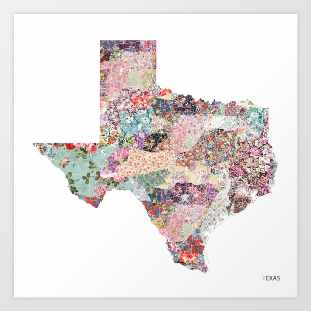 Texas Map Art Printpoeticmaps | Society6 - Texas Map Artwork