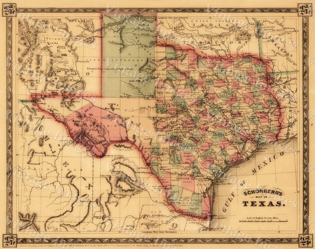 Texas Map Giant 1866 Old Texas Map Old West Map Antique - Old Texas Map Wall Art