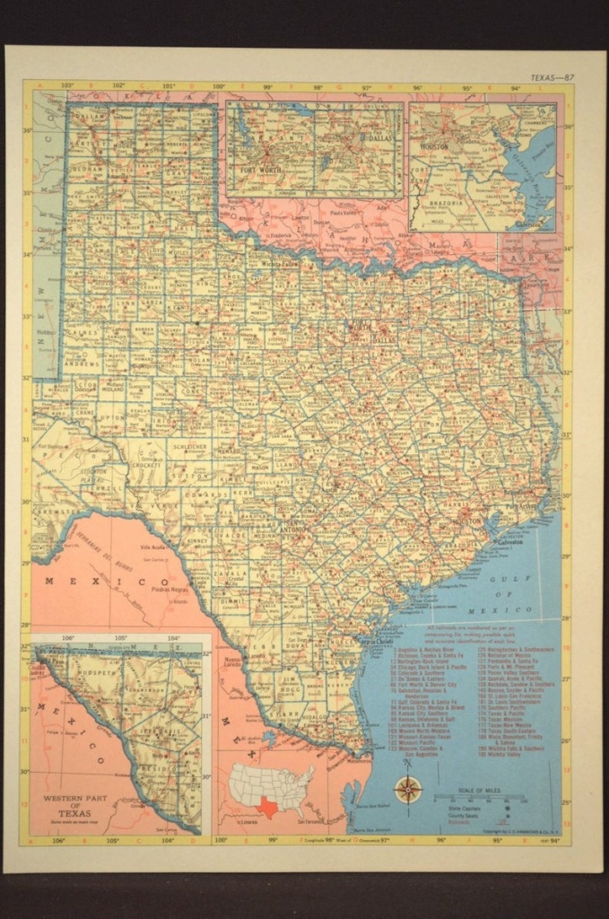 Texas Map Of Texas Wall Art Decor Vintage Old Railroad | Etsy - Old Texas Map Wall Art