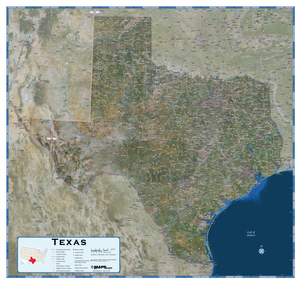 Texas Satellite Wall Map - Maps - Satellite Map Of Texas