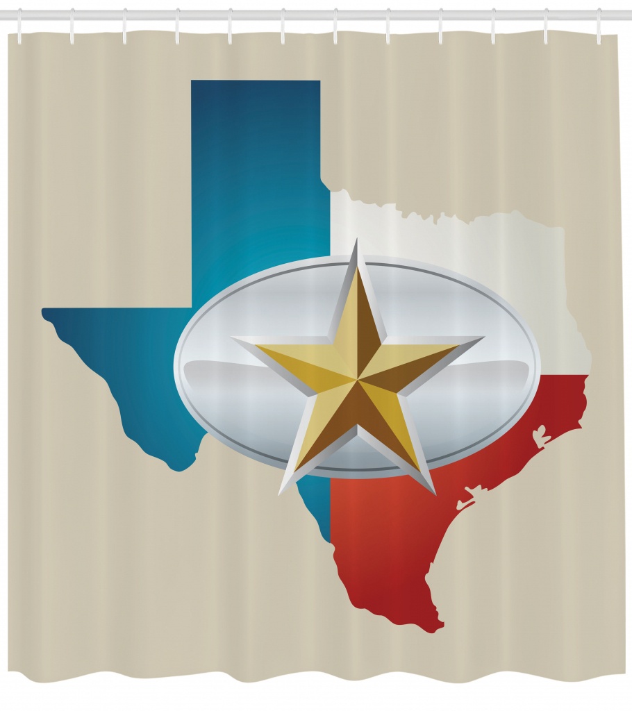 Texas Star Shower Curtain, Cowboy Belt Buckle Star Design With Texas - Texas Map Shower Curtain
