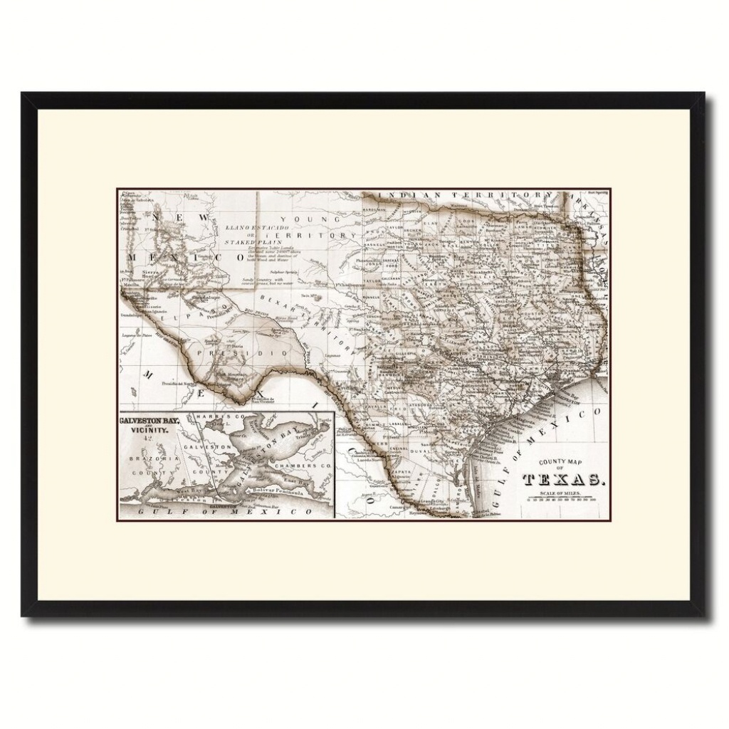 Texas Vintage Sepia Map Canvas Print, Picture Frame Gifts Home Decor - Texas Map Canvas