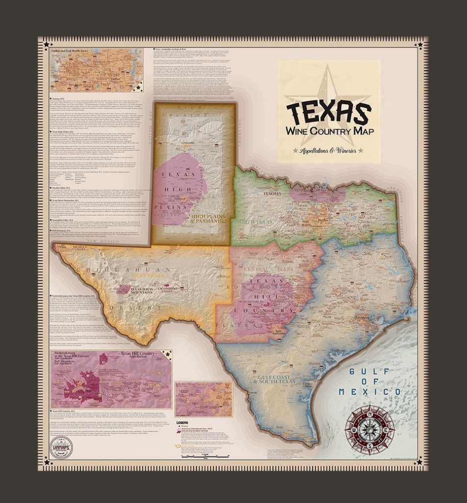 Texas Wine Country Map, Appellations &amp;amp; Wineries - Framed - Vinmaps® - Texas Wine Country Map