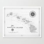 The Hawaiian Islands [Black & White] Map Print Canvas Print   Printable Map Of Hawaiian Islands
