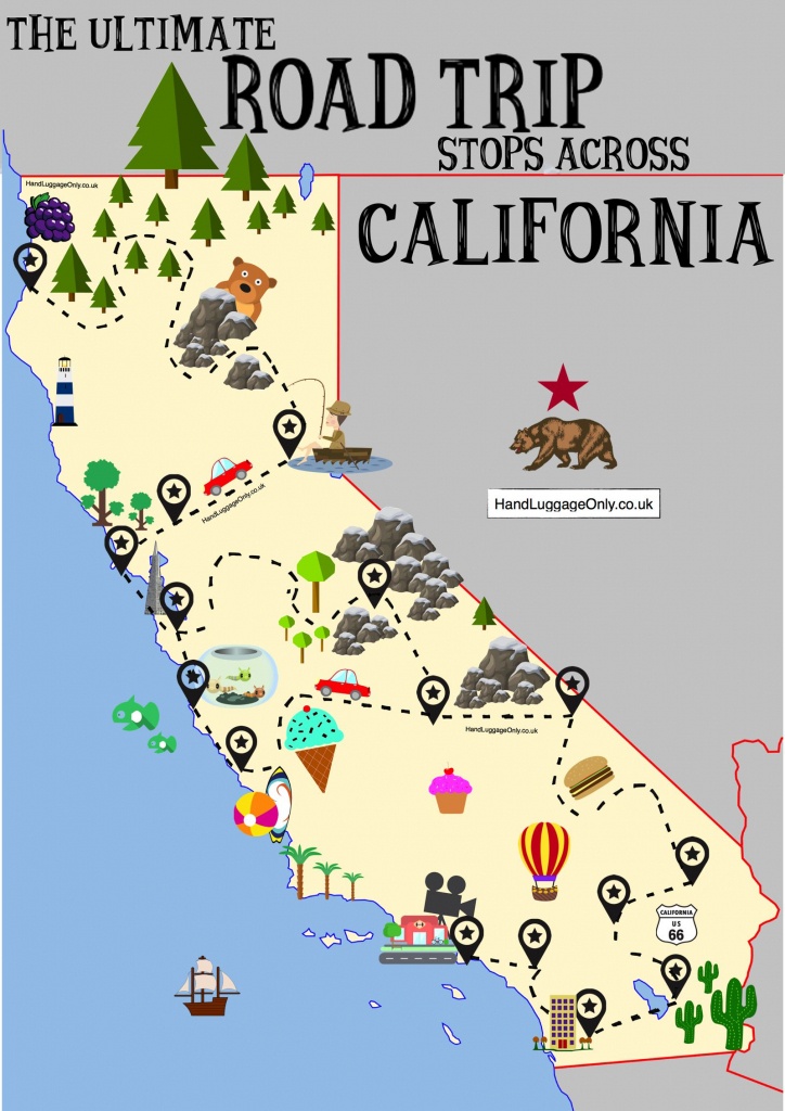 The Ultimate Road Trip Map Of Places To Visit In California - Hand - California Hotel Map