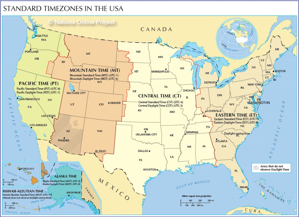 Time Zone Map Of The United States - Nations Online Project - Printable Us Time Zone Map With State Names