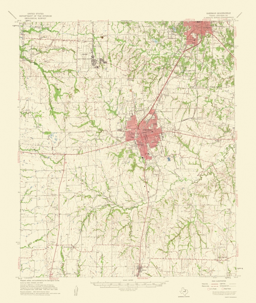 Topographical Map Print - Sherman Texas Quad - Usgs 1959 - 23 X - Sherman Texas Map