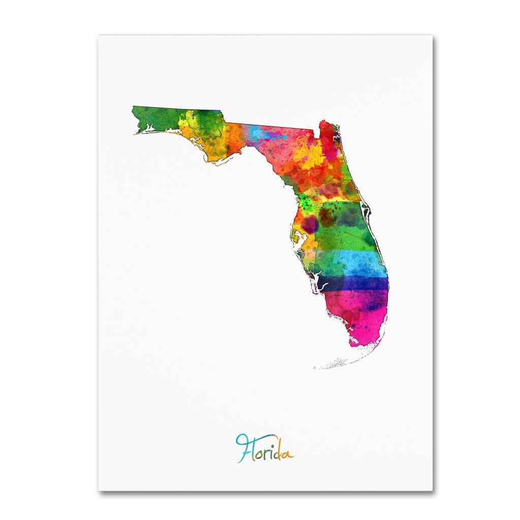 Trademark Fine Art &amp;quot;florida Map&amp;quot; Canvas Artmichael Tompsett - Florida Map Art