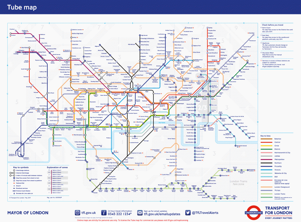 Tube - Transport For London - Printable Underground Map