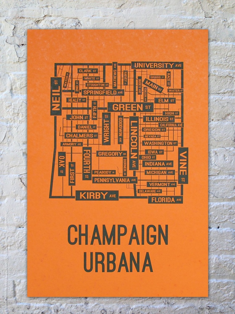 University Of Illinois Champaign-Urbana Fighting Illini Poster Print - Printable Map Of Champaign Il