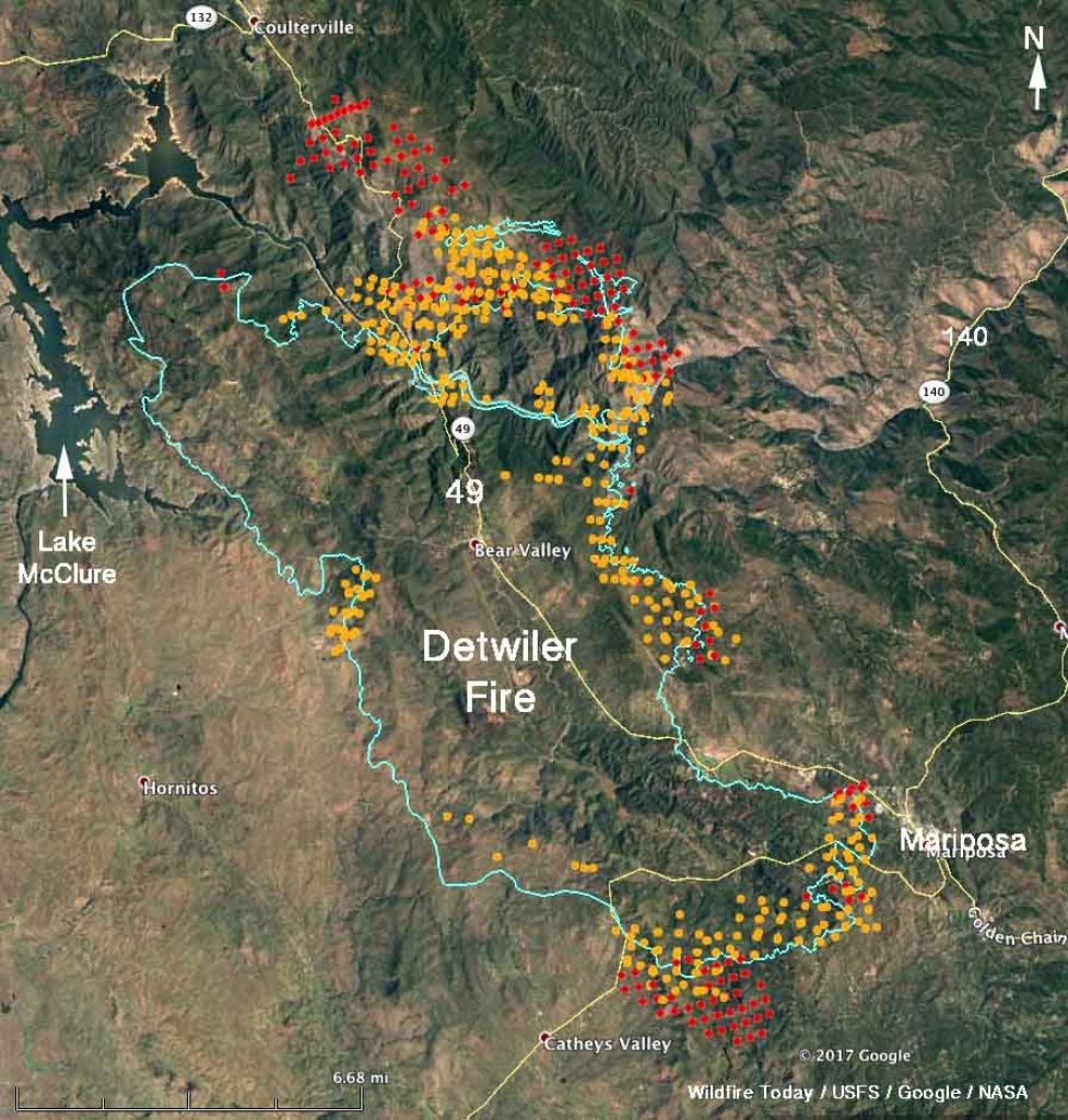 Updated Map Of Detwiler Fire Near Mariposa, Ca - Wednesday Afternoon - Fires In California 2017 Map