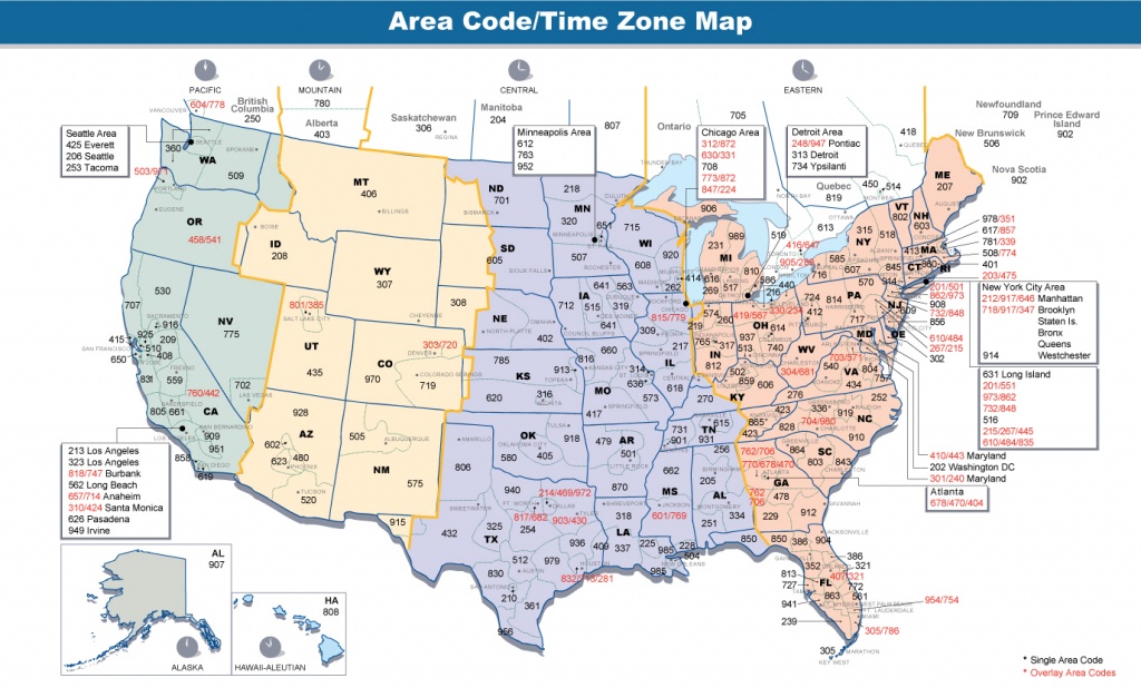Us Area Code Map With Time Zones Usa Time Zone Map With States - Usa Time Zone Map Printable