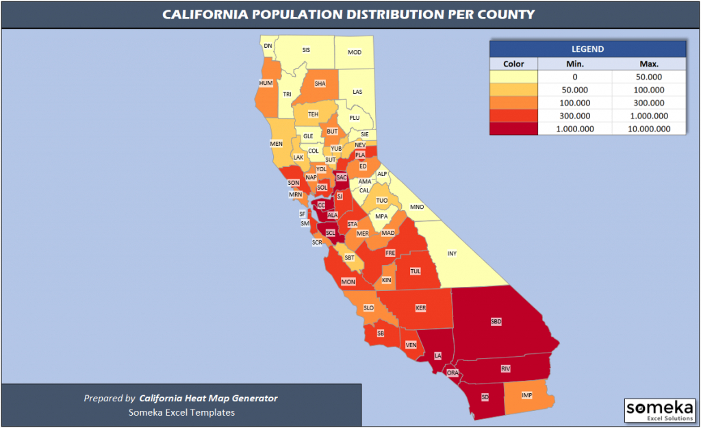 Us Counties Heat Map Generators - Automatic Coloring - Editable Shapes - California Heat Map
