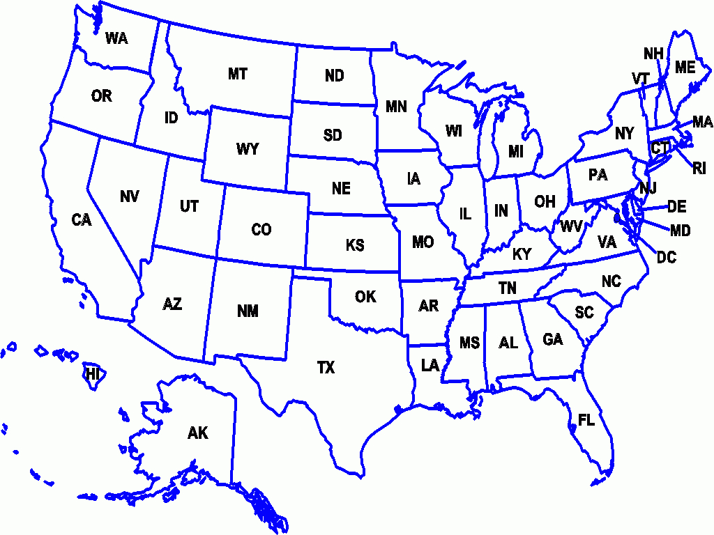 Usa Abbreviation Map And Travel Information | Download Free Usa - Printable Map Of Usa With State Abbreviations