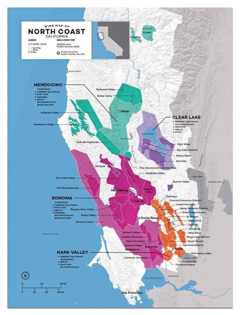 Usa: California, North Coast Wine Map In 2019 | Drinks | Wine Folly - Map Of Northern California Wine Regions