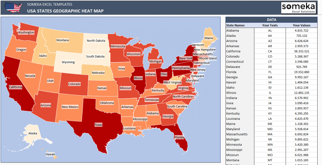 Usa Heat Map Excel Template - Coloring Map Of Usa - California Heat Map