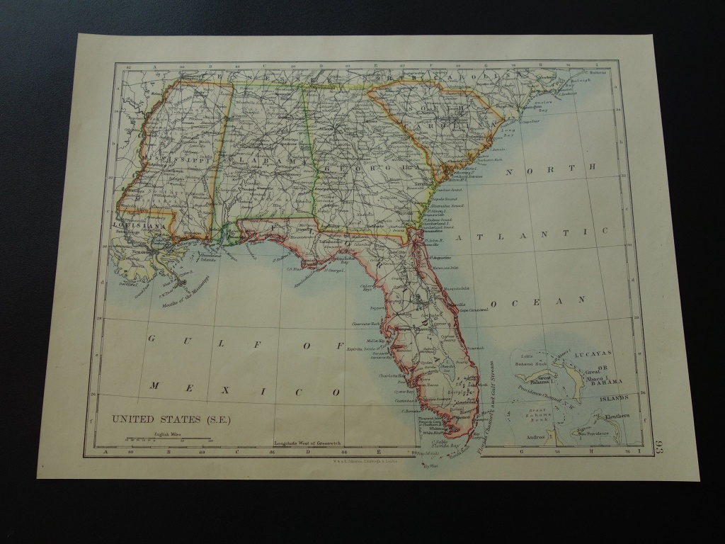 Usa Old Map Of Southeastern Us 1895 Original Antique Small | Etsy - Vintage Florida Maps For Sale