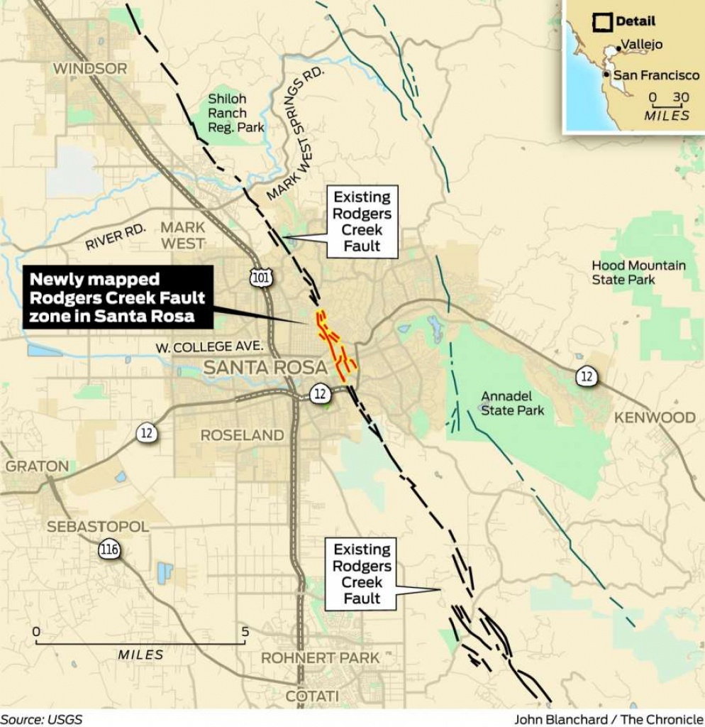 Usgs Finds Long-Obscured Earthquake Fault In Downtown Santa Rosa - Graton California Map