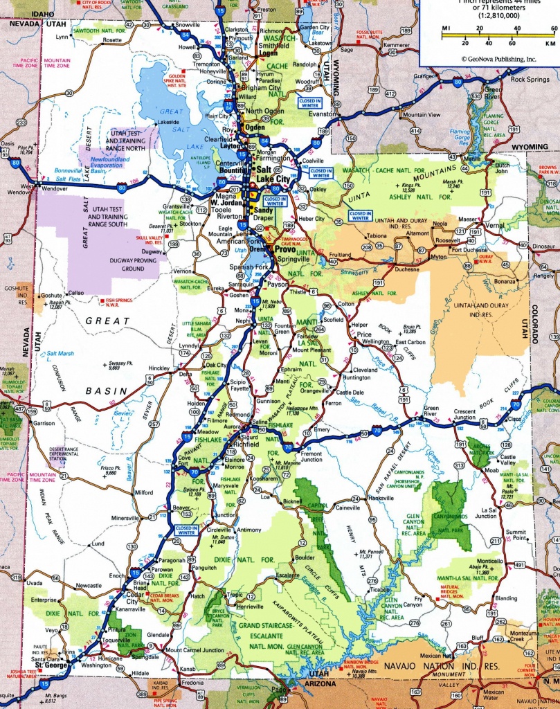Utah Road Map - Printable Map Of Utah National Parks