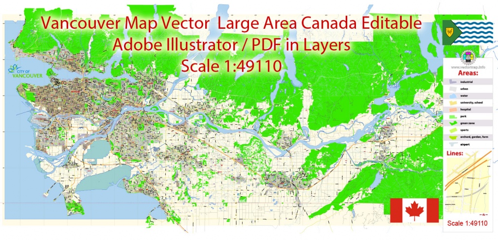 Vancouver Pdf Map Large Long Area Canada In Layers Editable Adobe Pdf - Printable Map Of Vancouver