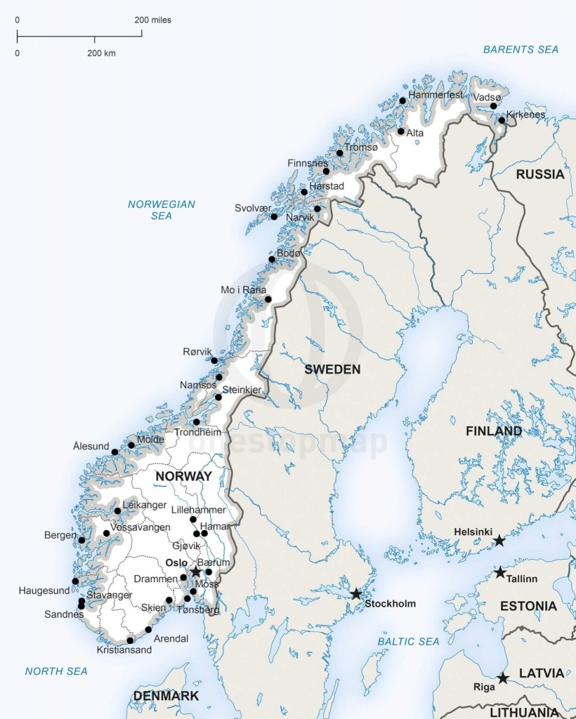 Vector Map Of Norway Political | One Stop Map - Printable Map Of Norway With Cities