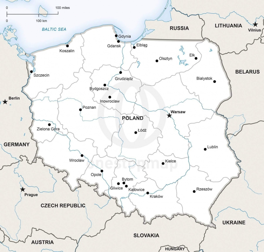 Vector Map Of Poland Political | One Stop Map - Printable Map Of Poland