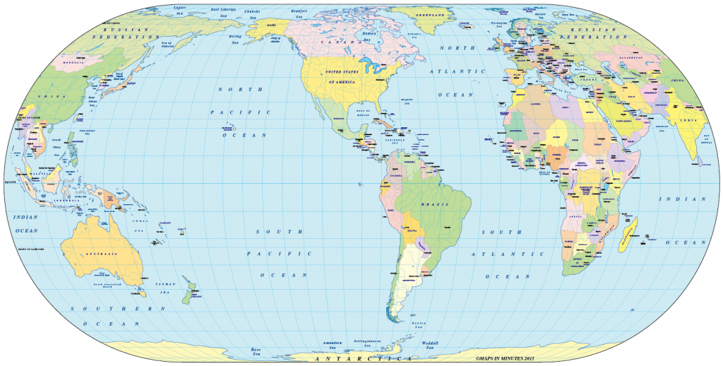 Vector World Political Map In The Eckert Iv Projection Us Centric In - Small World Map Printable