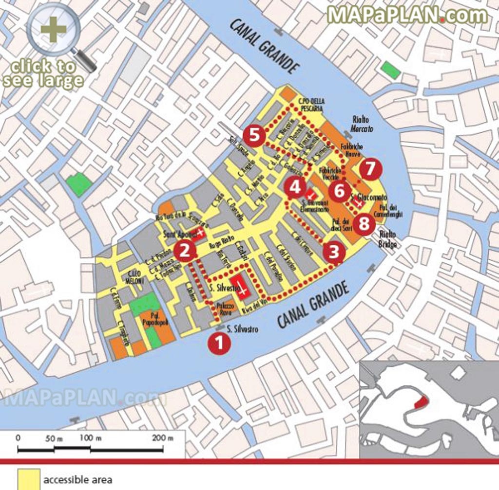 Venice Top Tourist Attractions Map Explore Rialto Market Major - Printable Walking Map Of Venice Italy
