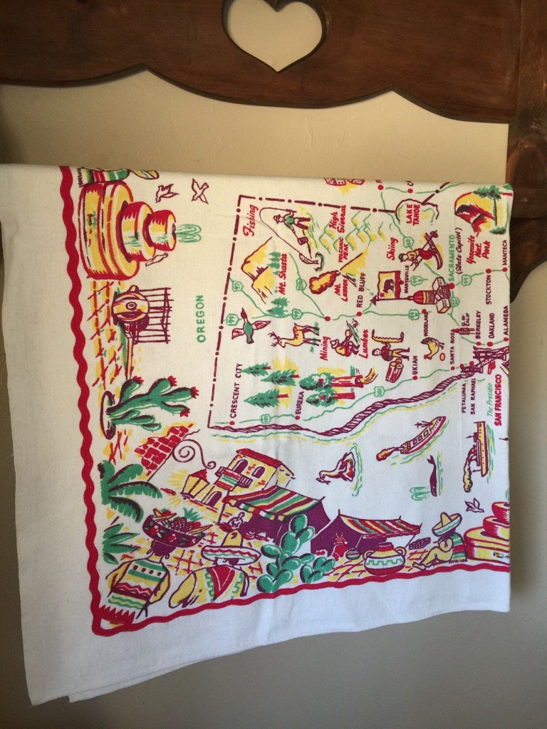 Vintage California State Souvenir Tablecloth With Map (Pre Disney - Vintage California Map Tablecloth