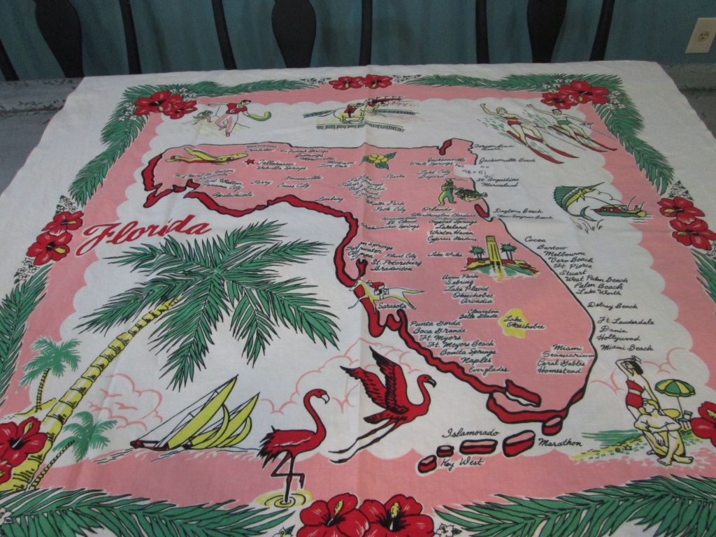 Vintage Florida Tablecloth | Donna Marie&amp;#039;s In 2019 | Florida Style - Vintage Florida Map Tablecloth
