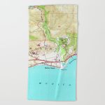 Vintage Map Of Malibu California (1950) Beach Towelbravuramedia   Malibu California Map