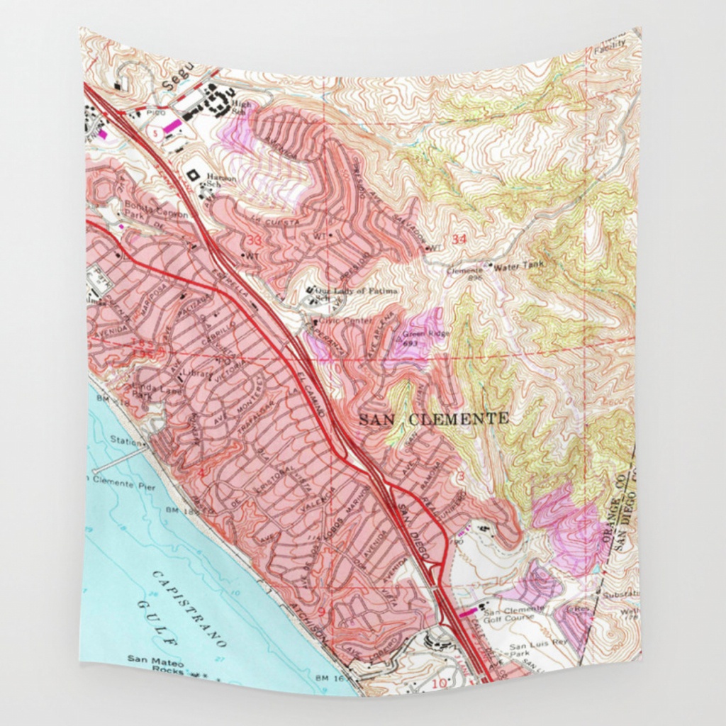 Vintage Map Of San Clemente California (1968) Wall Tapestry - San Clemente California Map