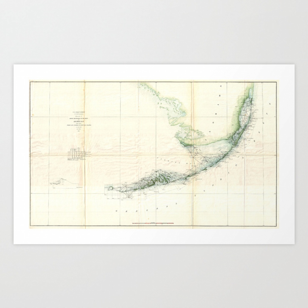 Vintage Map Of The Florida Keys (1859) Art Printbravuramedia - Florida Keys Map Poster