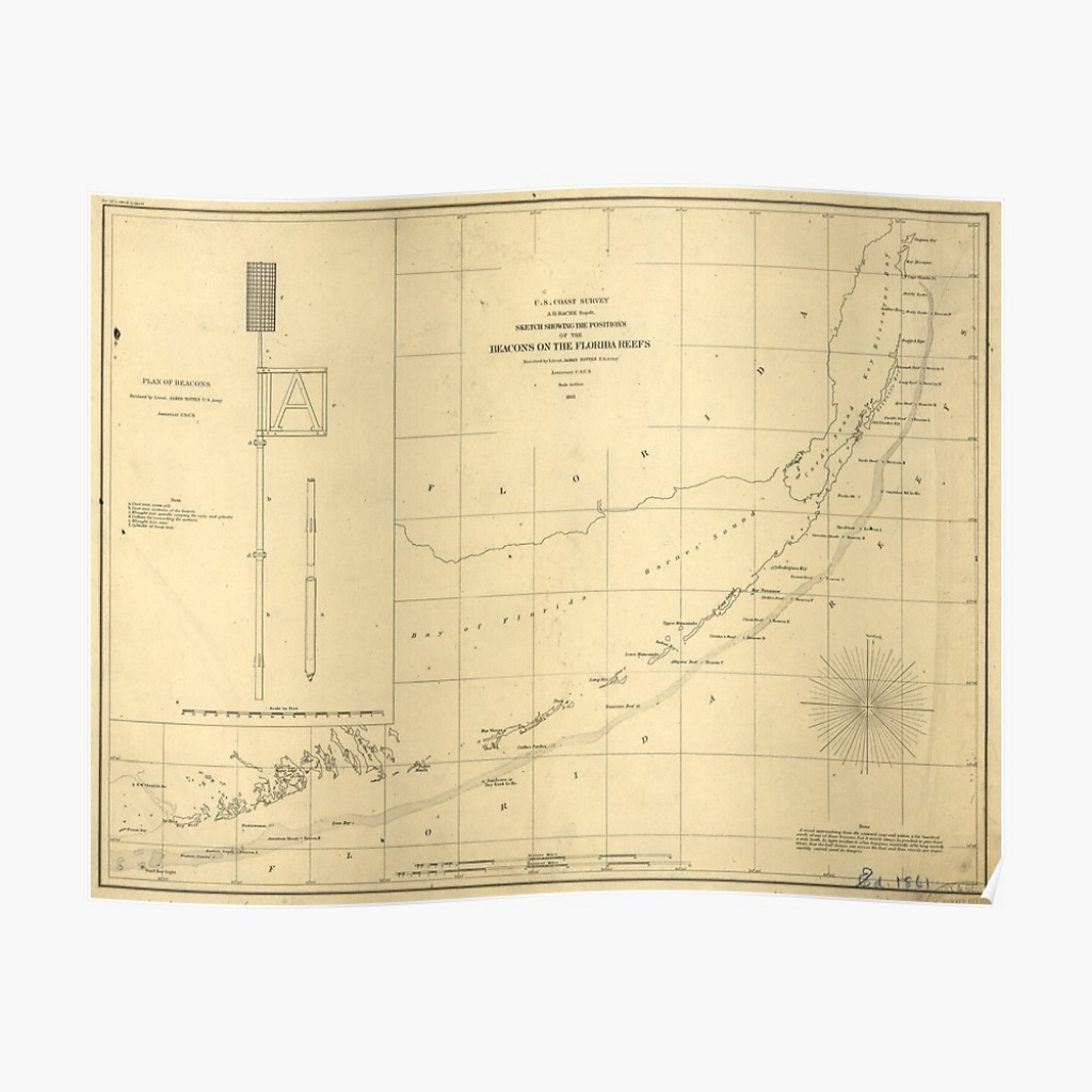 Vintage Map Of The Florida Keys (1861)&amp;quot; Posterbravuramedia - Florida Keys Map Poster