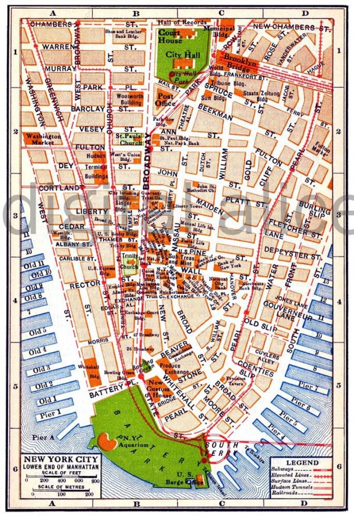 Vintage Nyc Map - Old Map 1915 Lower Manhattan New York City - Colorful  Antique Map Instant Download Digital Printable Map - Map Of Manhattan Nyc Printable