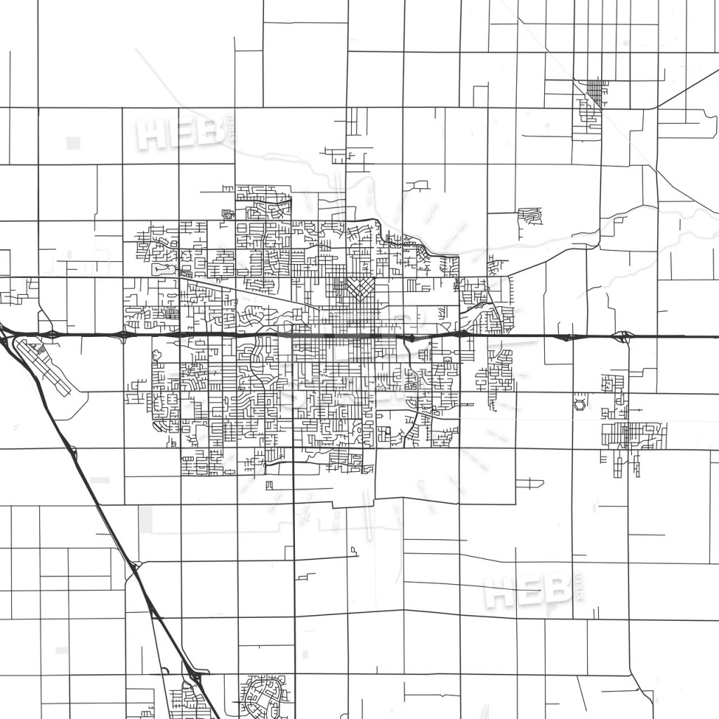 Visalia, California - Area Map - Light | Hebstreits Sketches - Visalia California Map