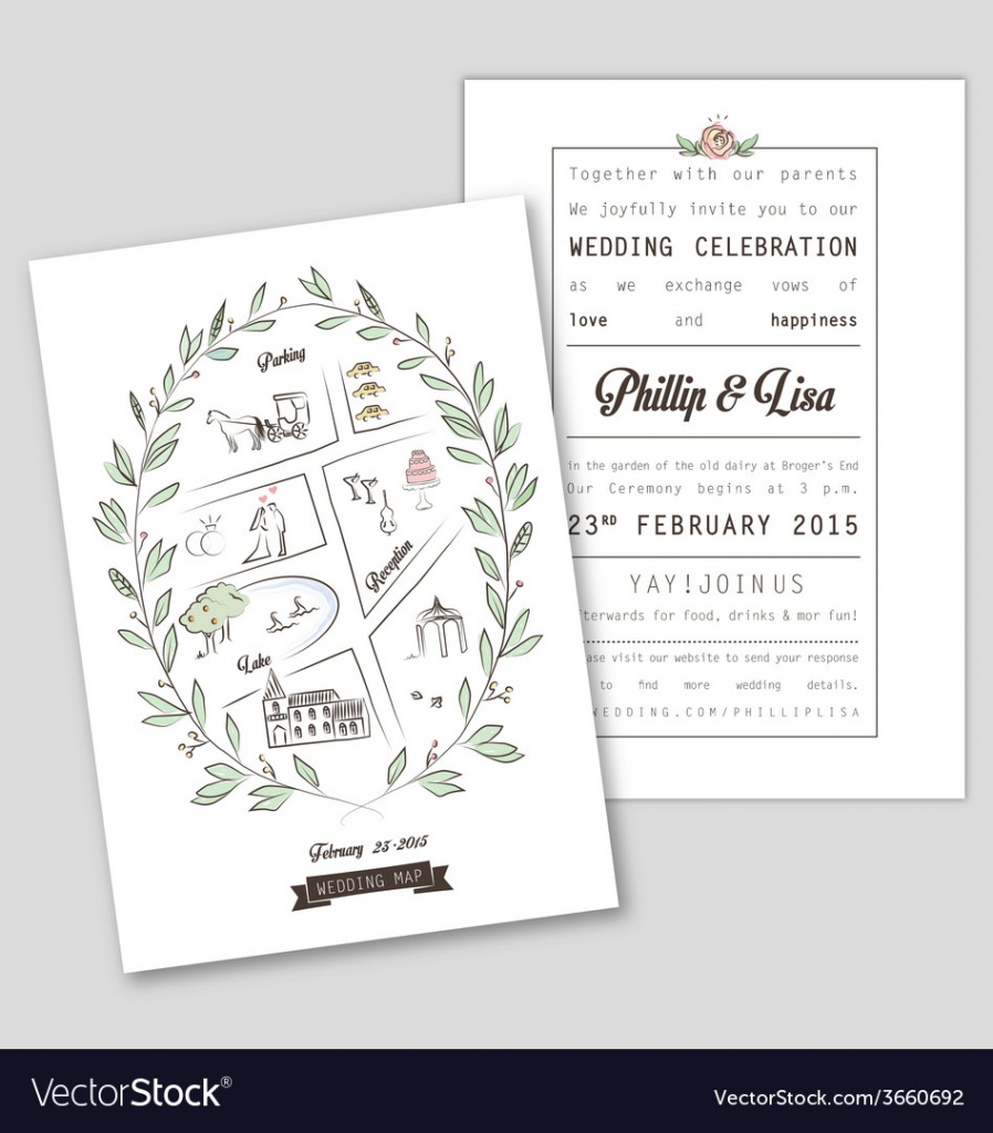 Wedding Invitation Template With Map Royalty Free Vector - Printable Maps For Wedding Invitations Free