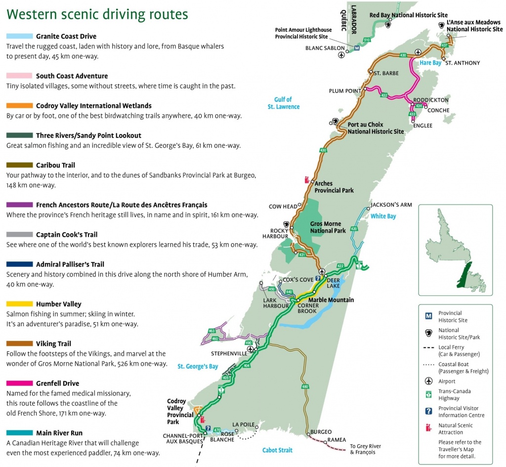Western Newfoundland Scenic Driving Routes Map - Printable Map Of Newfoundland
