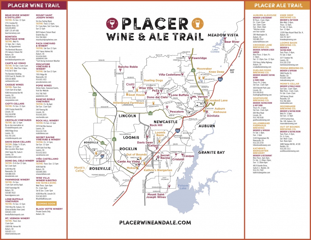 Wine &amp;amp; Ale Trails Of Placer County: Visit Northern California Wine - California Wine Trail Map