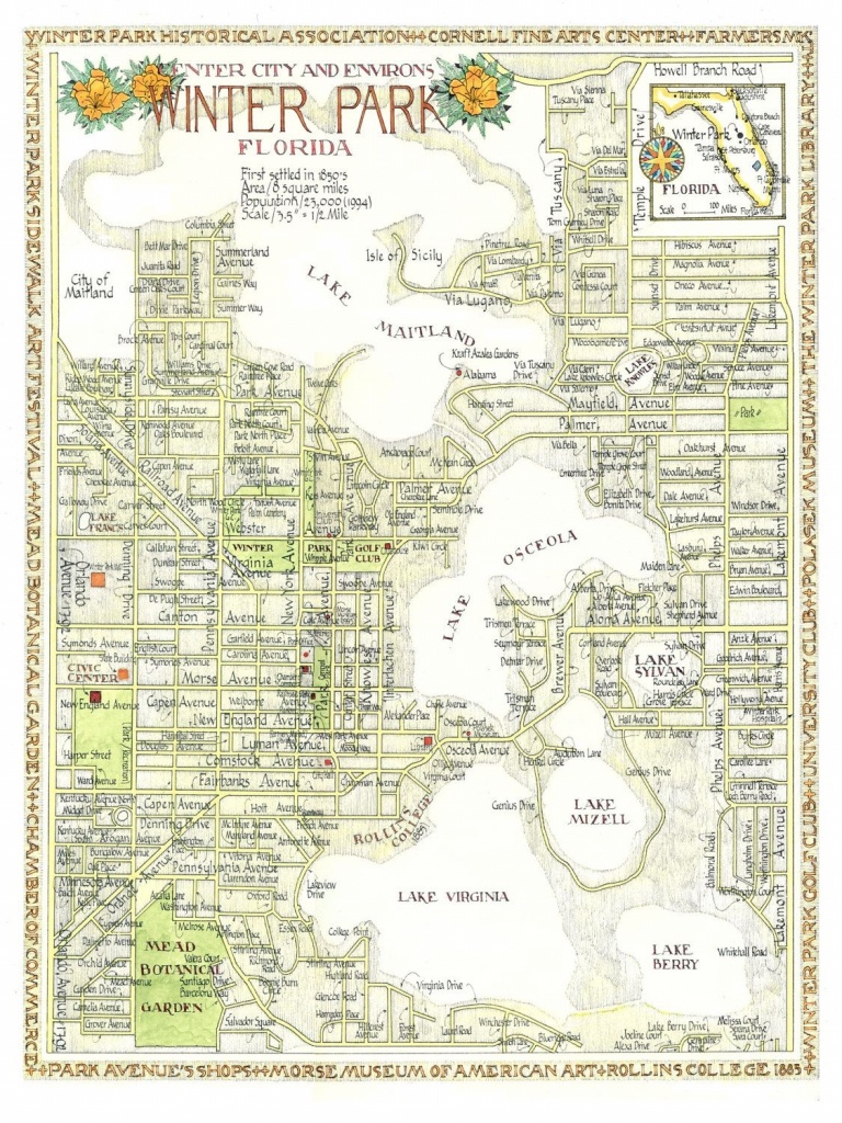 Winter Park, Florida Map 12X16 Print From Original Drawing. $25.00 - Orlando Florida Map