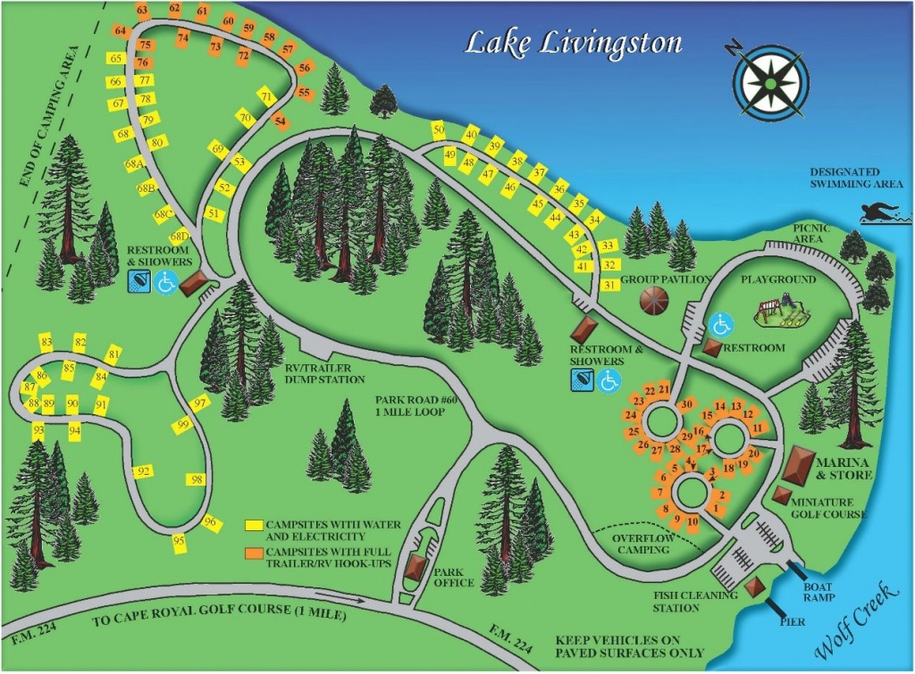 Wolf Creek Park Map - Lake Livingston, Coldspring, Tx. | Rving And - Map Of Lake Livingston Texas