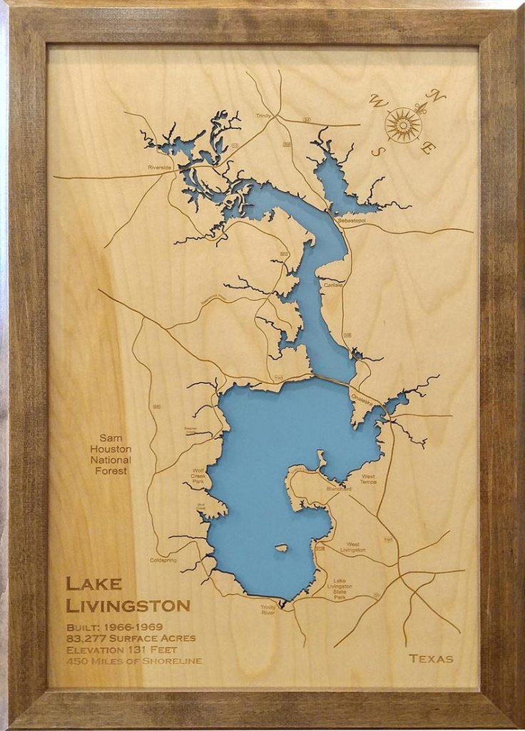 Wood Laser Cut Map Of Lake Livingston Texas Engraved Map | Etsy - Map Of Lake Livingston Texas