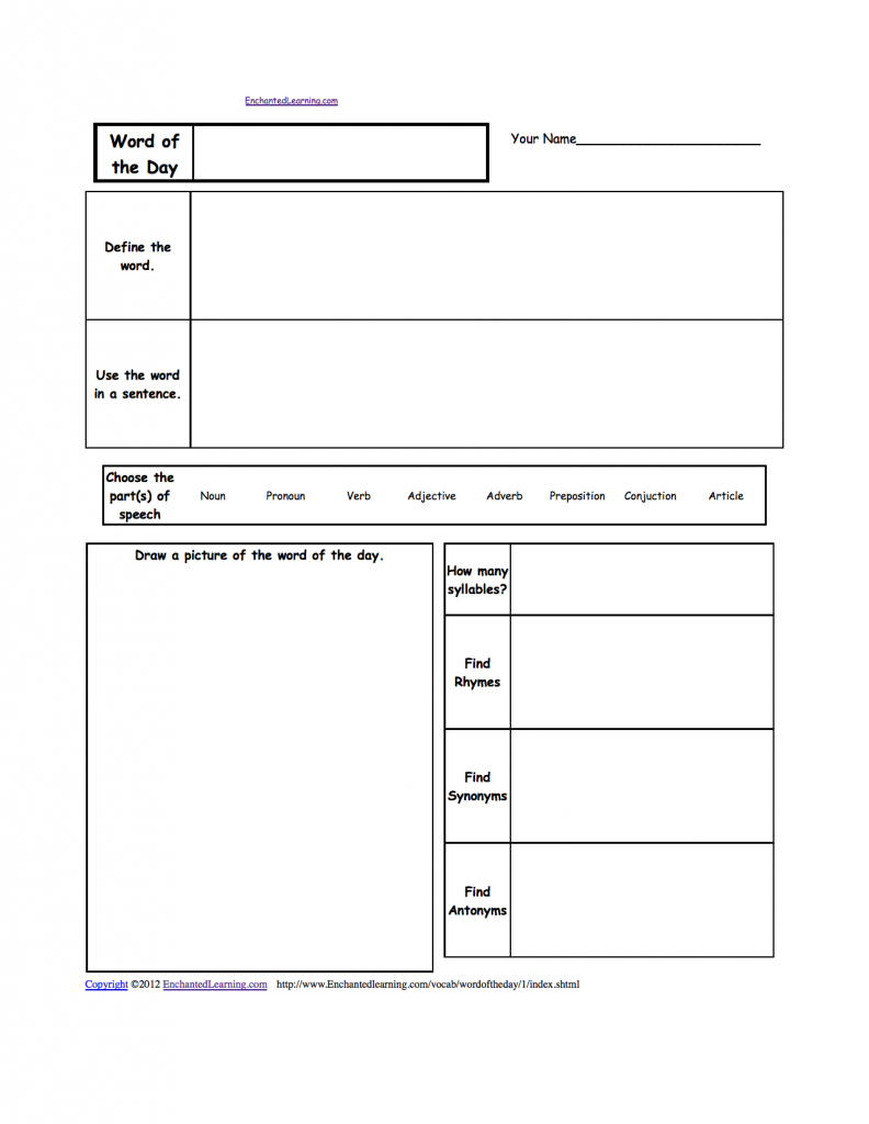 Word Liststheme: Wordbanks - Enchantedlearning - Vocabulary Maps Printable Free