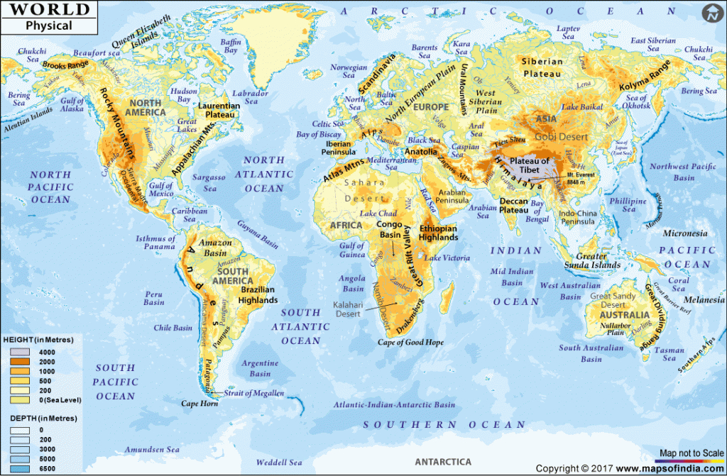World Physical Map, Physical Map Of World - World Physical Map Printable