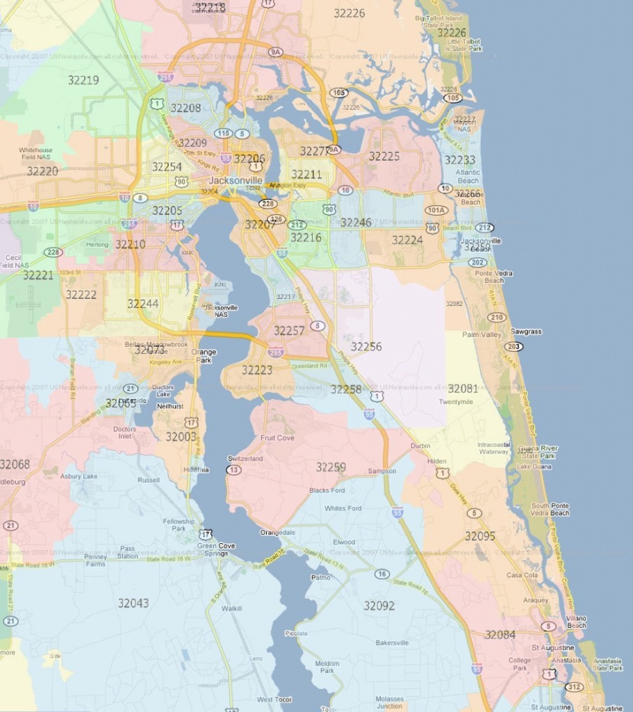 Zip Code Map Jacksonville Florida | Jacksonville Zip Codes - St Johns Florida Map